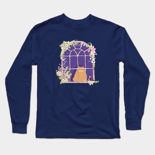 Kitty Cat In A Pretty Springtime Window With A Fancy Friend Long Sleeve T-Shirt